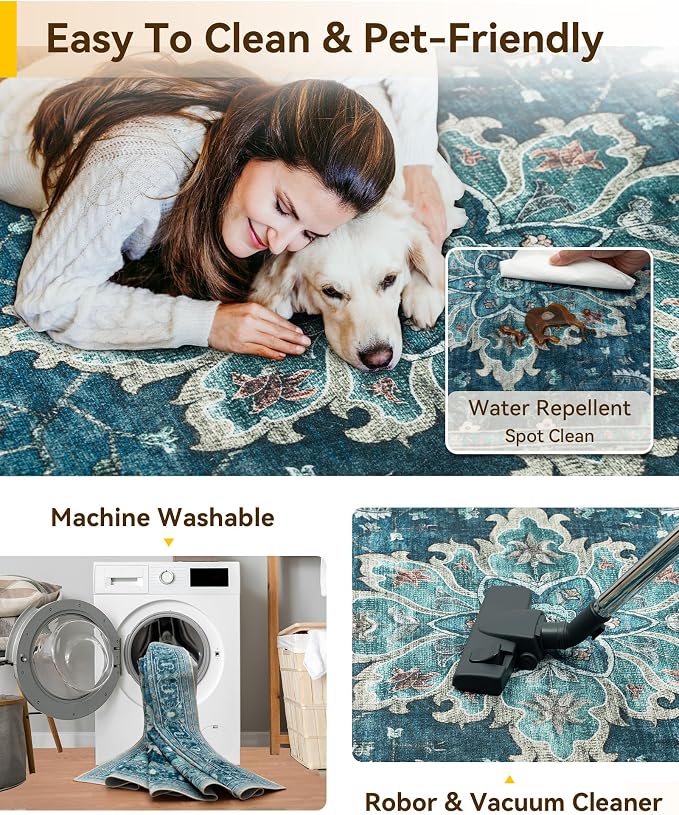 RELEANY Washable Area Rug, Small 2'6"x4', Teal | Non-Slip, Water Repellent - Image 4
