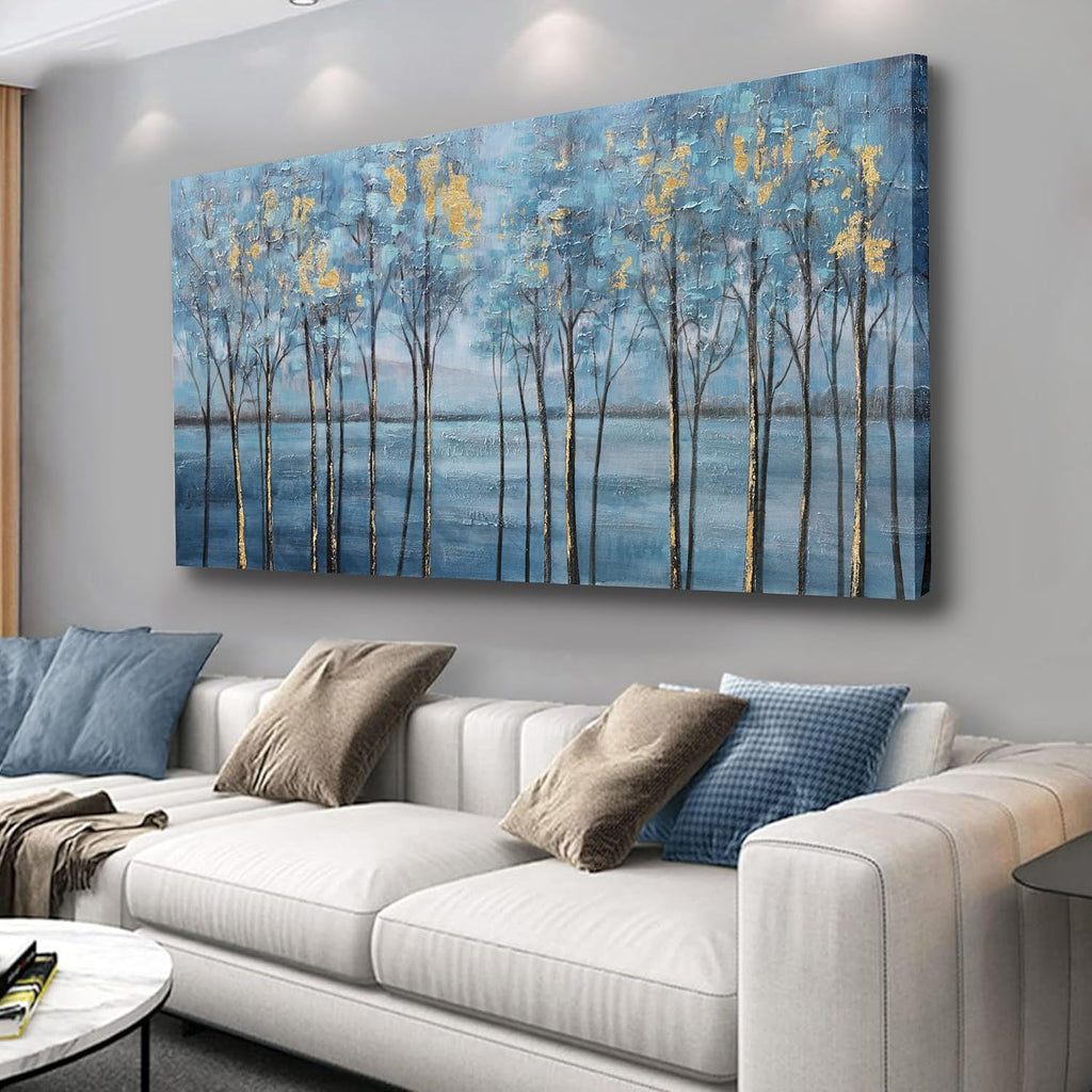 Belmrxne Tree Wall Art Blue and Gold Wall Decor Modern Funky Artwork Painting for Wall Decoration Designer Canvas Painting for Living Room Bedroom Dining Room Office Home Decor 20x40inch
