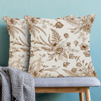 CXMEIFLY Spring Floral Leaves Pillow Covers 24 x 24 Inch Set of 2 for Chinoiserie Flowers Decor Throw Pillows Brown and White Seasonal Plant Outdoor Decorative Cushion Cases for Couch Bed Decorations
