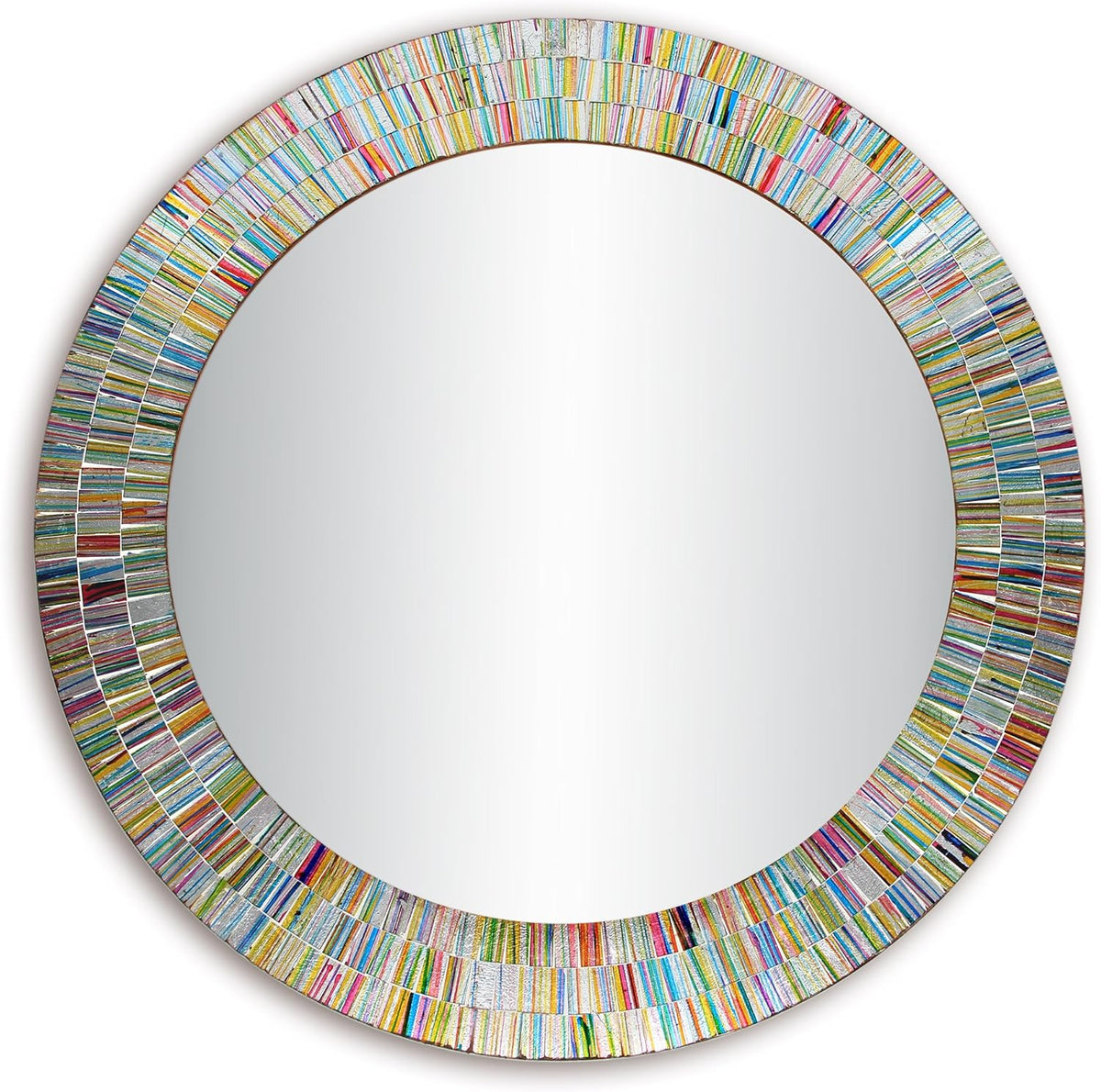 Bohemian Rainbow Wall Mirror -Glass Mosaic Mirror Decorative Wall Mirror, Multi Color Spectrum Wall Mountable, 24" Multi-Color Round Framed Mirror