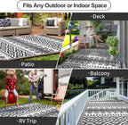 Waterproof Outdoor Rug 8x10ft, Bohemia Reversible Plastic Straw Mat for Patio RV Deck Porch Backyard Balcony Camping Picnic Beach Indoor Outdoor Carpet, Black&White