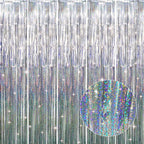 GOER 3.2 ft x 9.8 ft Metallic Tinsel Foil Fringe Curtains Party Photo Backdrop Party Streamers for Birthday,Graduation,New Year Eve Decorations Wedding Decor (5 Packs,Shiny Silver)