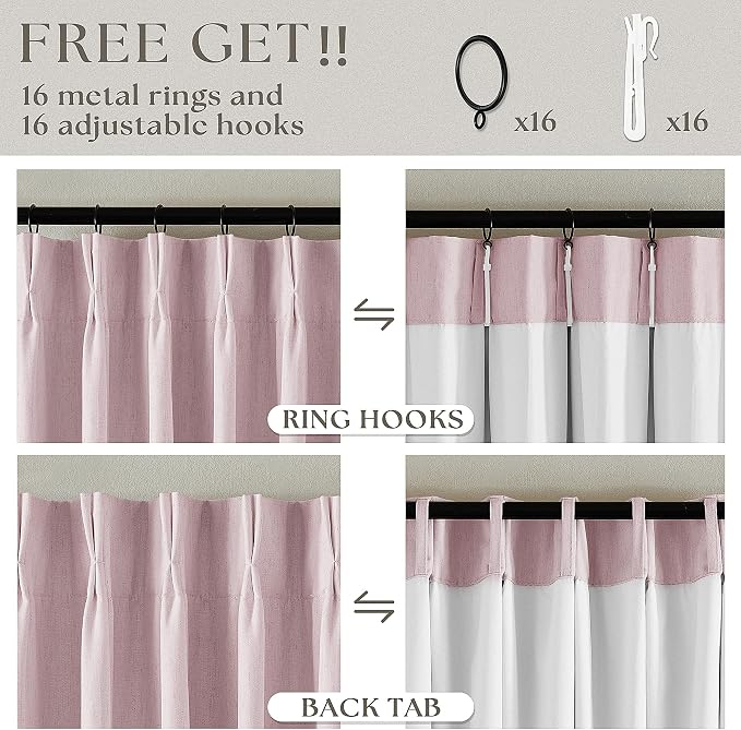 Light Pink 63 Inch Length Blackout Pinch Pleated Linen Curtains - Image 6