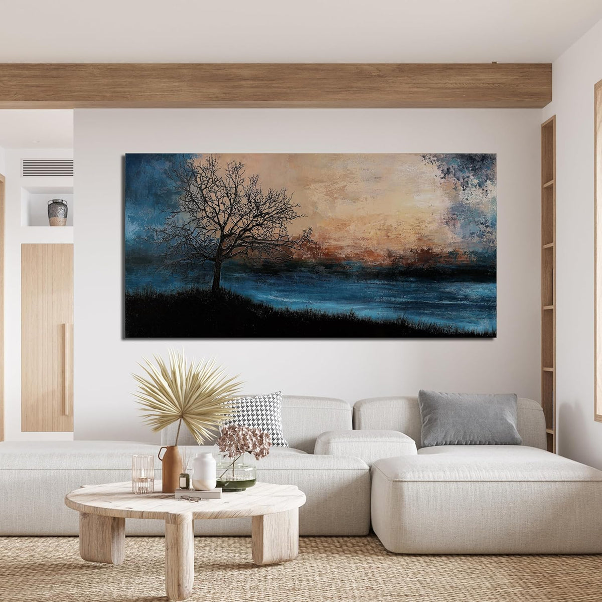 Canvas Wall Art for Living Room Artwork for Walls Black Blue Wall Art Decor Canvas Modern Art Wall Decor Nature Landscap Tree Wall Art Decor Prints Art Work for Home Office Kitchen Wall Decor 24"X48"