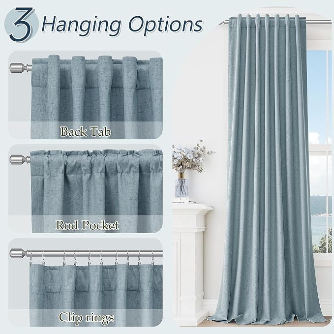 Blue 100% Blackout Linen Curtains 72 Inch Length 2 Panels Set - Image 6