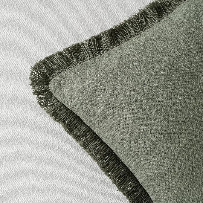 MIULEE Linen Decorative Euro Throw Pillow Covers Light Olive Green 24x24 | Set - Image 3