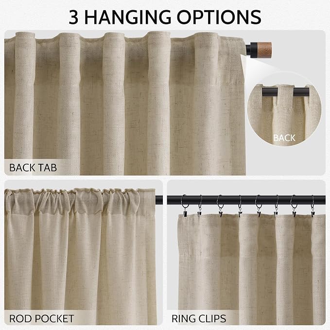 Eggshell Beige Linen Curtains for Living Room 126 Inches Long Light Filtering - Image 2