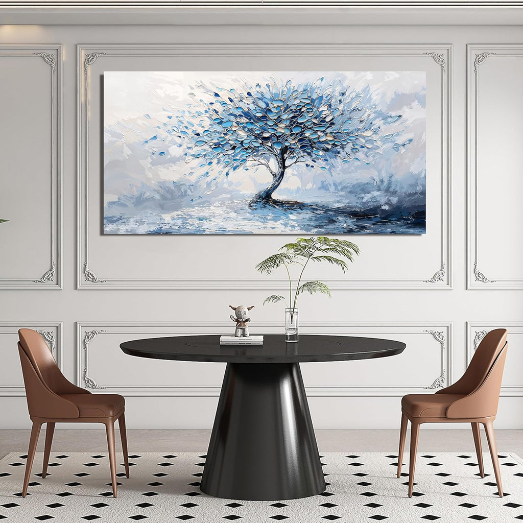 Large Canvas Wall Art Decor Modern Blue White Wall Art Prints Canvas Art Wall Decor Wall Art Pictures for Living Room Artwork for Walls Abstract Art Tree of Life Wall Art Bedroom Office Decor 24"X48"