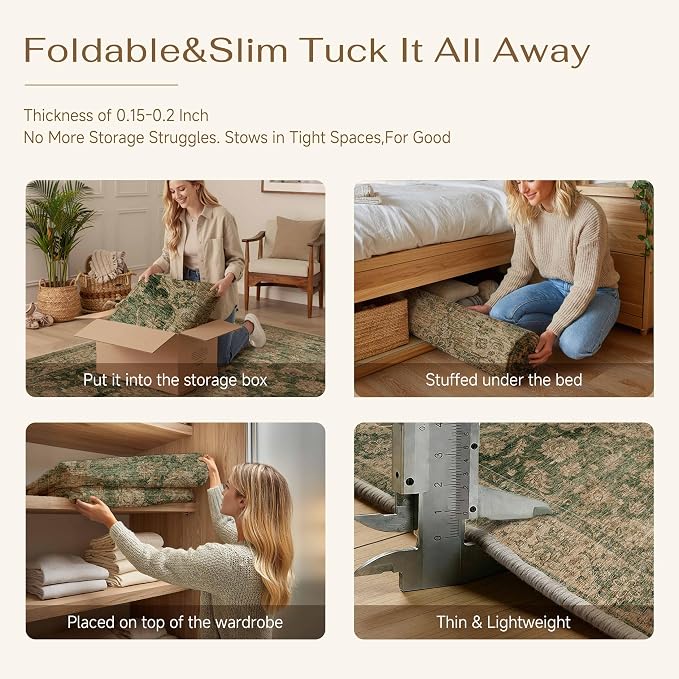4x6 Green Retro Floral Washable Area Rug - Image 7
