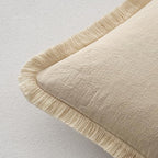 MIULEE Boho Linen Fringe Decorative Throw Pillow Covers Beige 20x20 | Set of 2 - Image 3