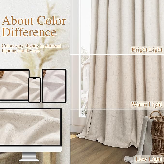 100% Blackout Linen Curtains 144 Inch Length 2 Panels Set - Image 7