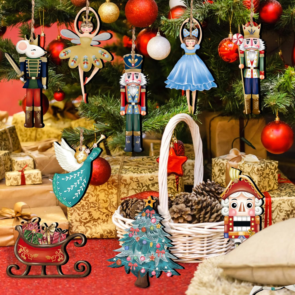24 Pieces Christmas Nutcracker Wooden Ornaments Wood Hanging Decoration Set for Christmas Tree Hanging Wood Crafts Holiday Decor Xmas Party Supplies (Xmas-Nutcracker-B)