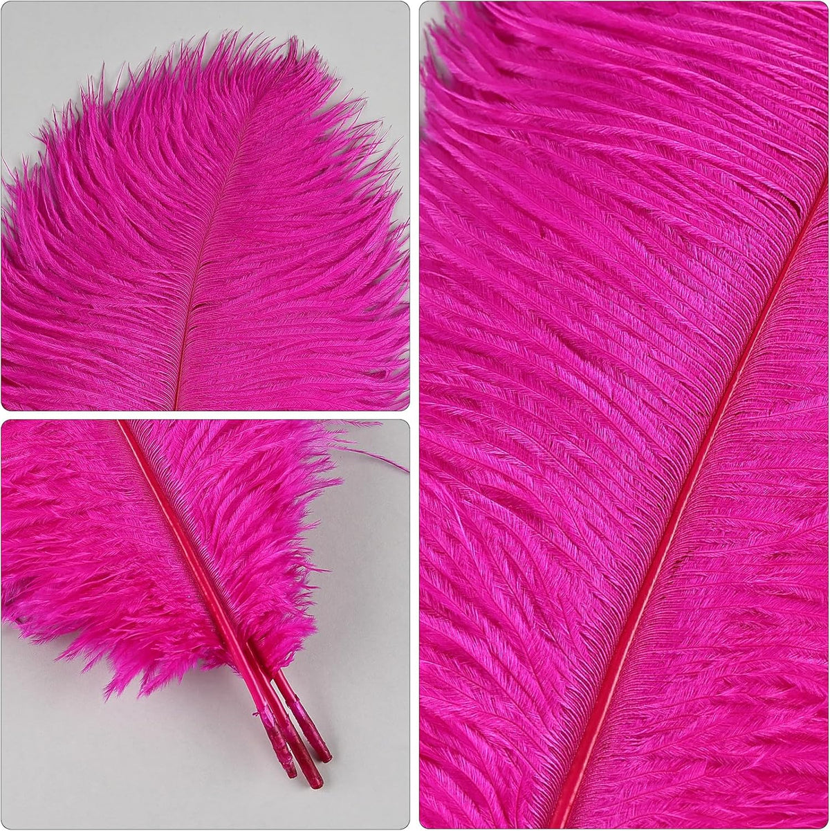 THARAHT Hot Pink Ostrich Feathers 24pcs Natural Bulk 8-10Inch 20cm-25cm for Crafts Wedding Party Centerpieces Easter Gatsbi and Home Decoration Feathers