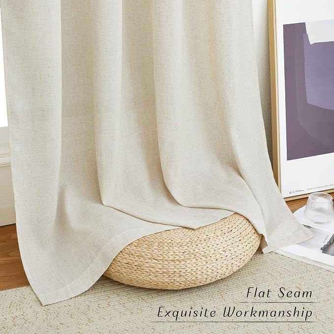 NICETOWN Linen Flax Semi Sheer Curtains 72" Length, Grommet Window Treatments - Image 7