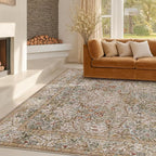 Vintage Moss Green Living Room Rug, Neutral Taupe 8x10 Washable Area Rugs - Image 8