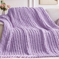 Chunky Knit Throw Blanket, 40''*50'' Knitted Throw Chenille Yarn for Bed Couch, Handmade Light Purple Crochet Big Thick Blanket, Machine Washable Cute Comfy Blanket for Home Decor