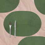 AHHFSMEI Placemats Set of 8 for Dining Table Washable Woven Vinyl Non-Slip 18x12 inches Placemat Heat-Resistant Durable Table Mats for Dining Table Easy to Clean (Oval Green, 8)