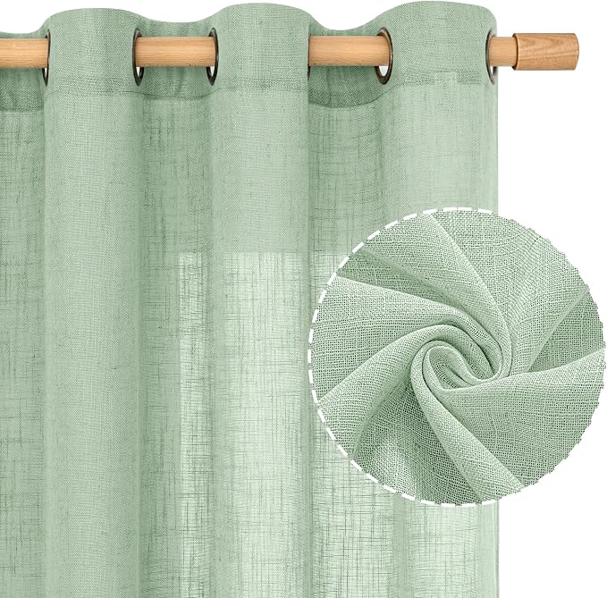 Linen Curtains 48 Inch Length 2 Panels, Light Filtering Panels Bronze Grommet - Image 2