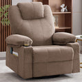 Swivel Rocker Recliner Chair with Heat and Massage, 360 Degree Swivel Rocking Single Sofa with Cup Holders and USB Port, Big Oversized Recliner Chair for Living Room (Fabric, Brown)