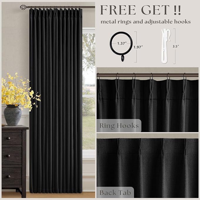 Black 96 Inch Pinch Pleated 100% Blackout Curtains - Image 5