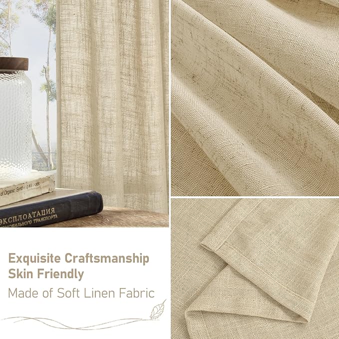 Semi Sheer Linen Curtains 96 inches Long 2 Panels Set, 52 x 96 Inch | Light - Image 6