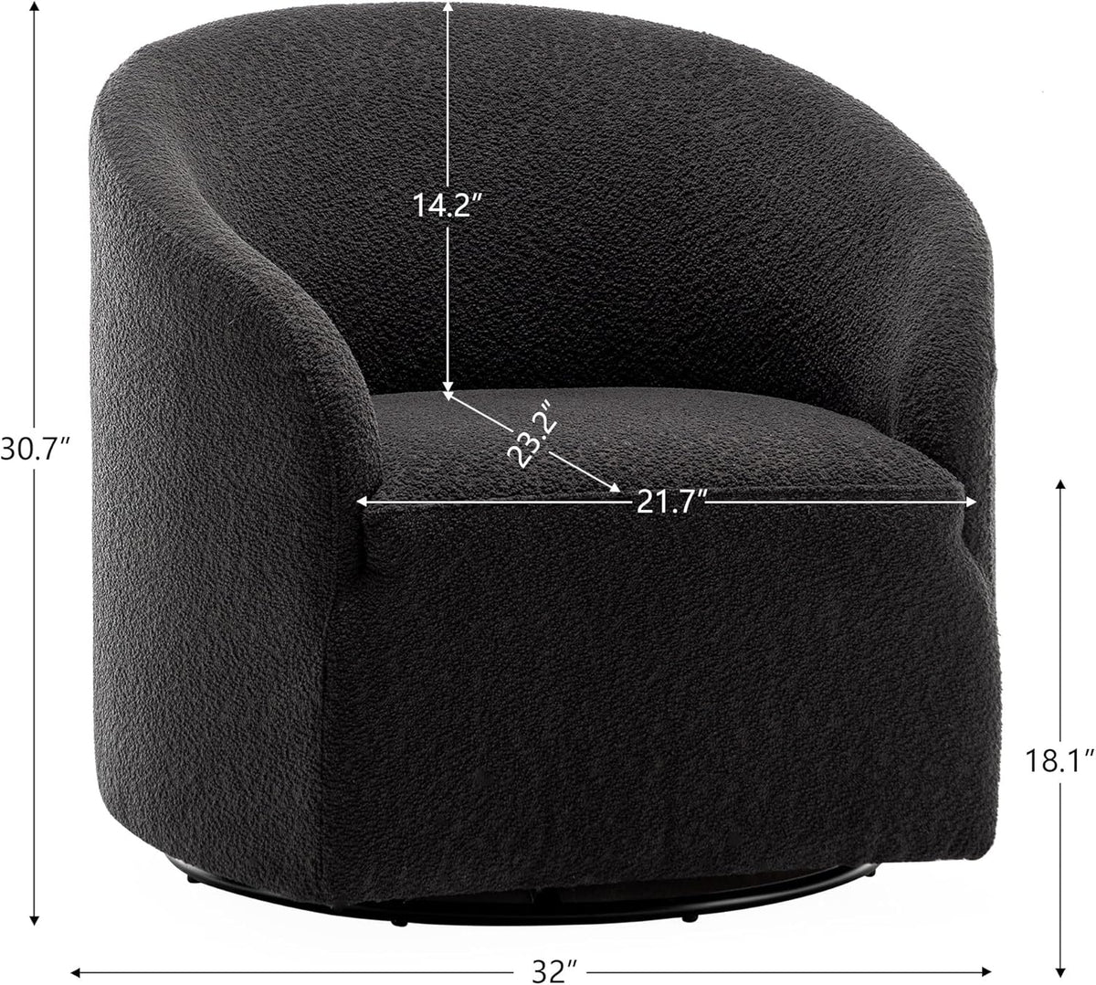 KINWELL 32" Wide Modern Boucle Swivel Barrel Chairs Set of 2, No Assembly Round Upholstered Swivel Accent Armchairs for Living Room, Bedroom (Black)