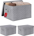 WUIKE Foldable Storage Bins with Lids, Storage Boxes with Handles, Closet Shelf Organizer, Fabric Storage Baskets for Bedroom, Decorative Storage Containers, Large, Ash Gray, 3-Pack