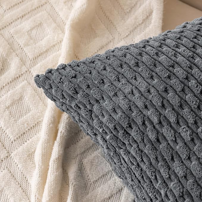 Set of 4 Medium Grey Decorative Throw Pillow Covers 22x22 Inch Corduroy Pillow - Image 3