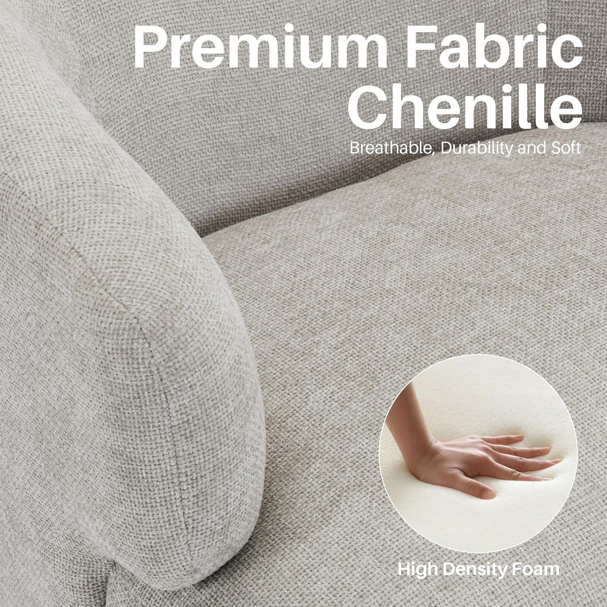 Swivel Accent Chair, Chenille Barrel Chair for Living Room, Cozy Round Boucle Arm Chair, Metal Base for Club Nursery Bedroom, Light Grey