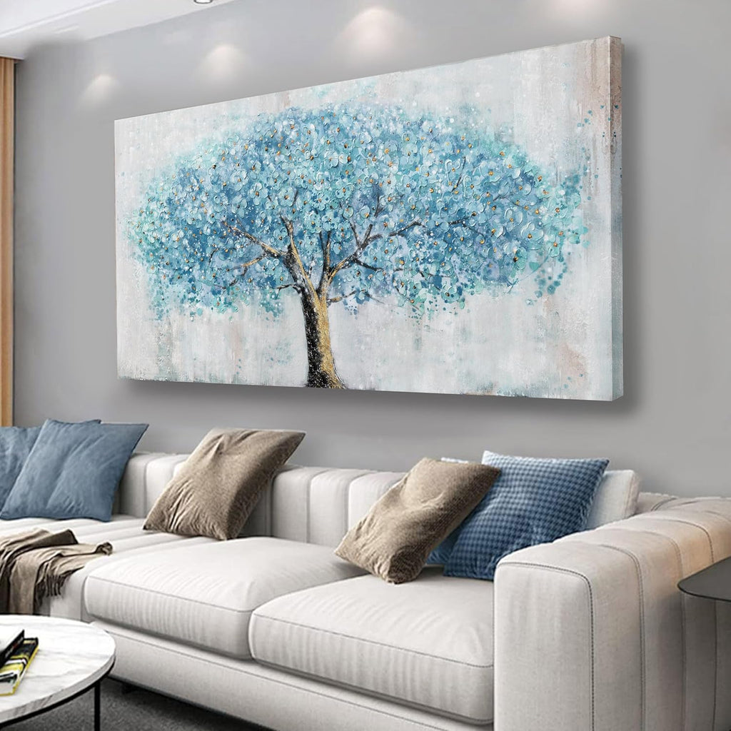 Yuaxker Tree Wall Art Blue and Gold Canvas Painting Modern Aesthetic Wall Decor Spiritual Artwork for Living Room Bedroom Dining Room Office Home Decor 20x40inch