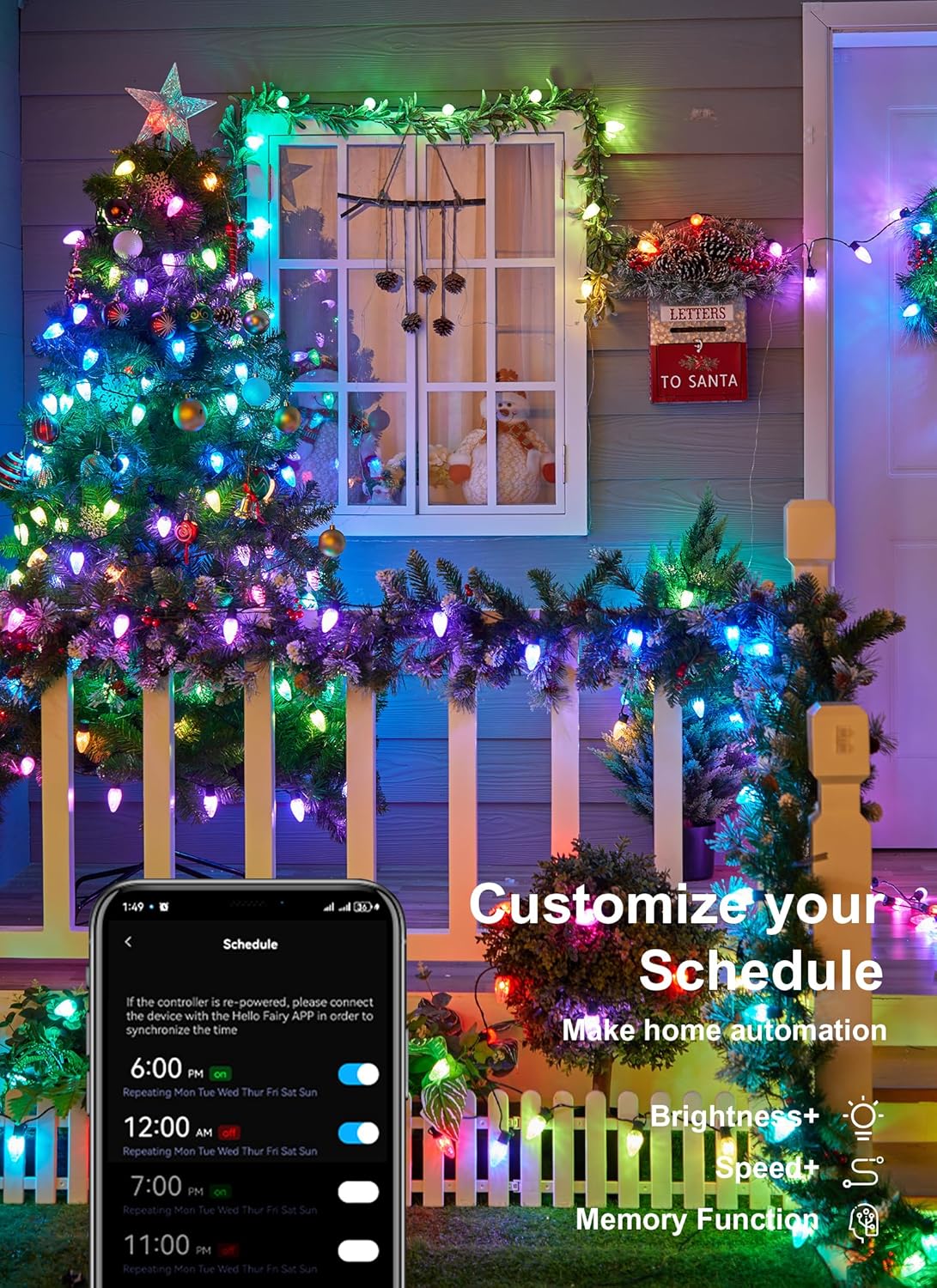 Brightown Smart C9 Christmas Lights Outdoor, 100 LED Christmas Color Changing Fairy Lights App Control, Music Sync, RGB, Shatterproof Connectable C9 String Lights for Tree House Indoor Xmas Decor