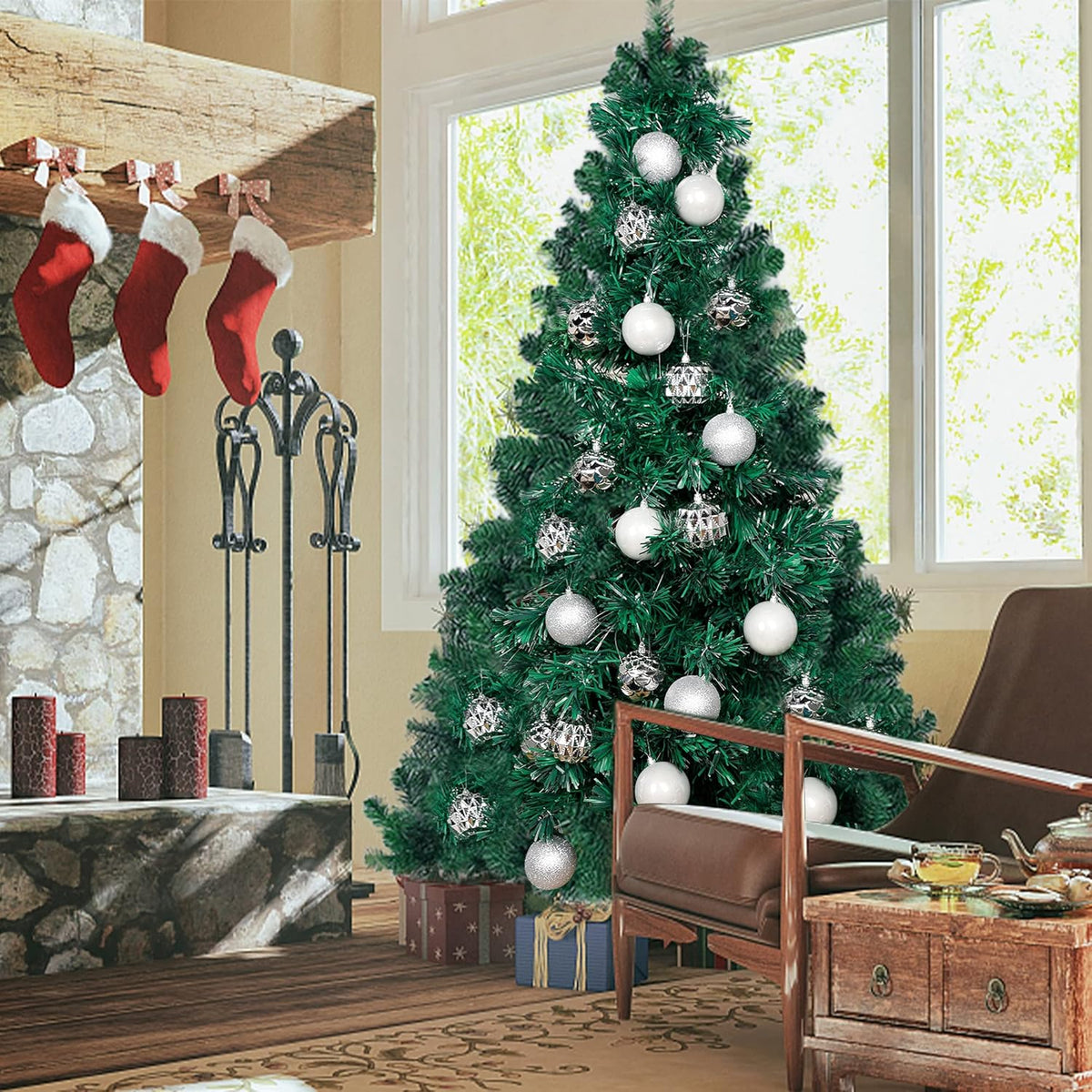 Lulu Home Christmas Ball Ornaments, 20 Ct 3.15" Pre-Strung Hanging Ornament Decorations, Xmas Shatterproof Plastic Balls for Holiday Party Wreath Garlands Trees, Silver