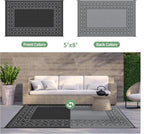 GENIMO Outdoor Rug 5'x8' Waterproof for Patio Decor, Reversible Outdoor Plastic Straw Rug Carpet, Camping Mats for Outdoor, RV, Backyard, Deck, Balcony, Picnic, Black & Grey