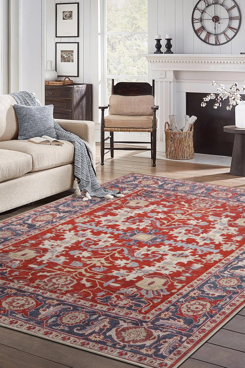 Keen Home Design 5x7 Rug - Machine Washable Area Rug with Non-Slip Backing, Ideal for Living Room, Dining Room, Bedroom - Vintage, Easy Clean, Durable, Low Pile Rug - (5' x 7')