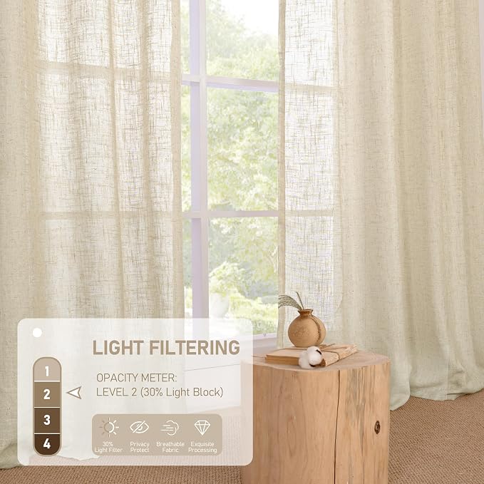 Natural Linen Curtains 80 inches Long 2 Panels Set, Bronze Grommet Thick - Image 4