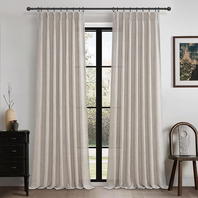 Pleated Greyish Brown Light Filtering 102 Inch Long Curtains 2 Panels Set by PleatedDrapes