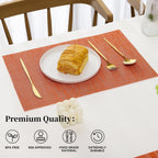 Leetaltree Orange Placemats Set of 12 - Heat Resistant Non-Slip Place mats for Dining Table, Washable Durable PVC Vinyl Woven Table Mats（Orange, 12）