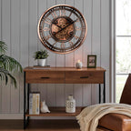 CLXEAST 21 Inch Moving Gear Wall Clock for Modern Farmhouse Living Room Decor,Large Industrial Steampunk Wall Clock for Home Office,Metal Copper Finished,House Warming Gifts New Home