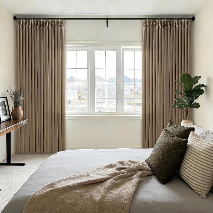 Pleated Linen 120 Inches Light Filtering Dark Brown Ceiling Curtains 50W | - Image 7