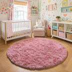 Amdrebio Blush Pink Circle Furry Area Rug 5Ft - Image 6