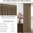 Pinch Pleat Linen Memory Trained Semi Sheer Brown Curtains 126 Inches Long | - Image 5