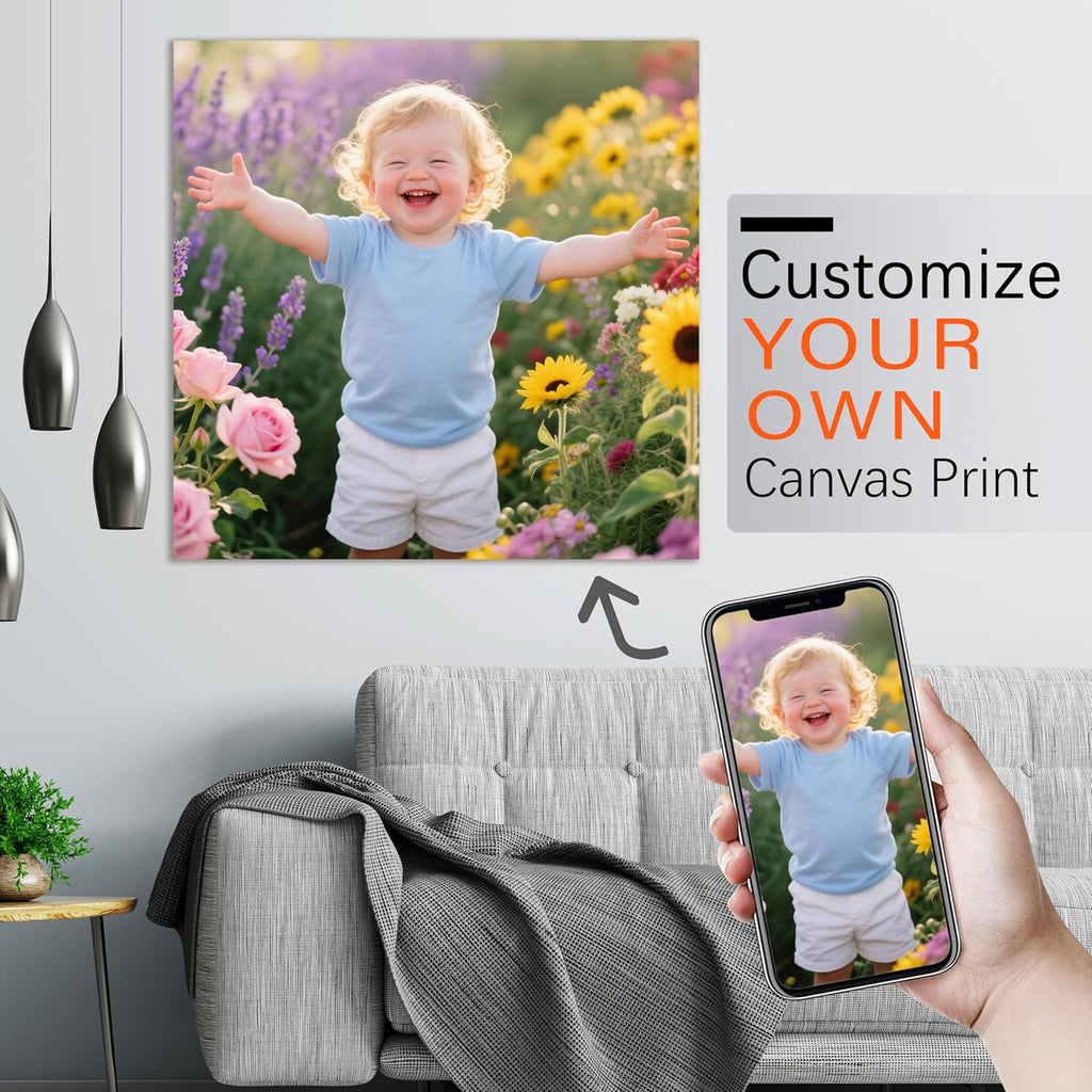 YUNART Ship Next Day - Custom Canvas Prints with Your Photos, Personalized Canvas with Pictures Print for Wall Art Bedroom, Customized Photo Gifts for Couple Men Women Mom Baby Dog Family - 10"x10"
