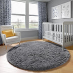 Grey Round Area Rugs 6ft, Fluffy Gray Soft Bedroom Circle Rug - Image 8