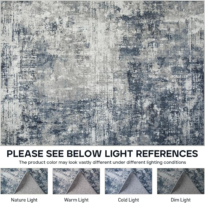 4x6 Area Rugs for Living Room Bedroom Dining Room Washable Blue Grey | Soft - Image 8