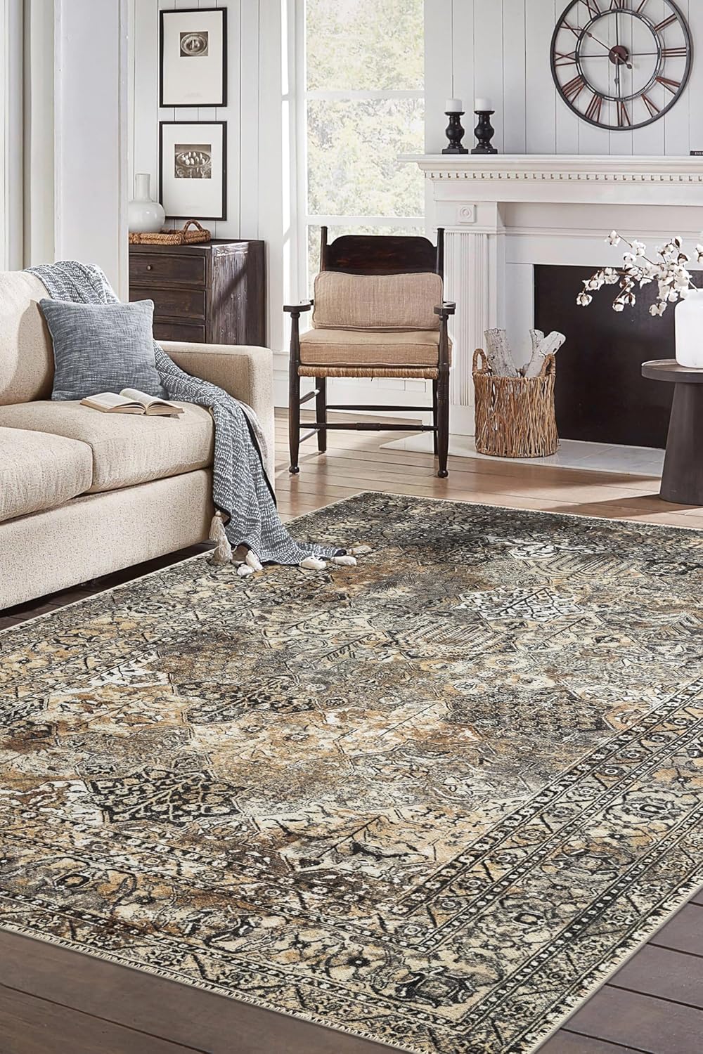 Keen Home Design 3x5 Rug - Machine Washable Entry Rug with Non-Slip Backing, Ideal for Enteryway, Kitchen, Bathroom, Laundry Room - Vintage, Easy Clean, Durable, Low Pile Rug - (3' x 5')