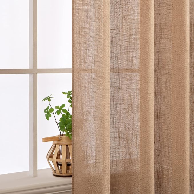 MIULEE Brown Linen Curtains 37x72 Inch Length 2 Panels | Window Drapes - Image 5