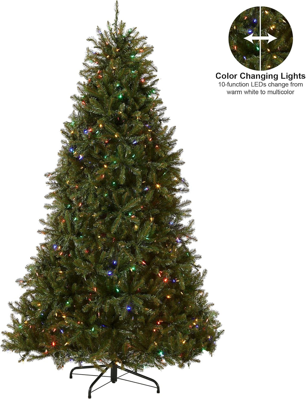 National Tree Company Pre-Lit Artificial Full Christmas Tree, Green, Dunhill Fir, Dual Color LED Lights, Includes PowerConnect and Stand, 7.5 Feet