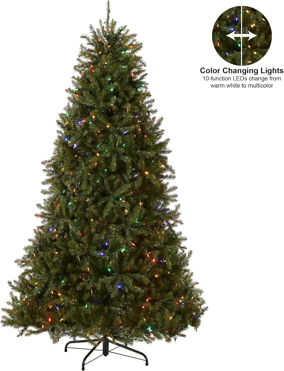 National Tree Company Pre-Lit Artificial Full Christmas Tree, Green, Dunhill Fir, Dual Color LED Lights, Includes PowerConnect and Stand, 6.5 Feet