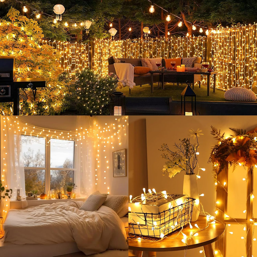 Brizled LED String Lights, 66ft 200 LED Christmas Lights, 8 Modes Soft White String Lights, Indoor Berry String Lights, Christmas Lights with Timer, Xmas Tree Lights for Wedding Party Room, Clear Wire