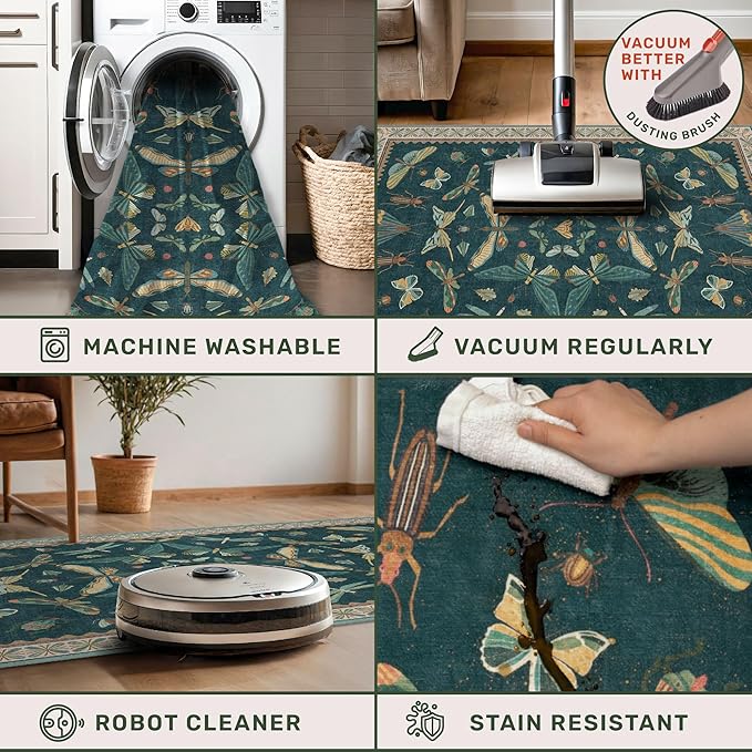 Insect Print Washable 8x10 Living Room Rug - Image 4